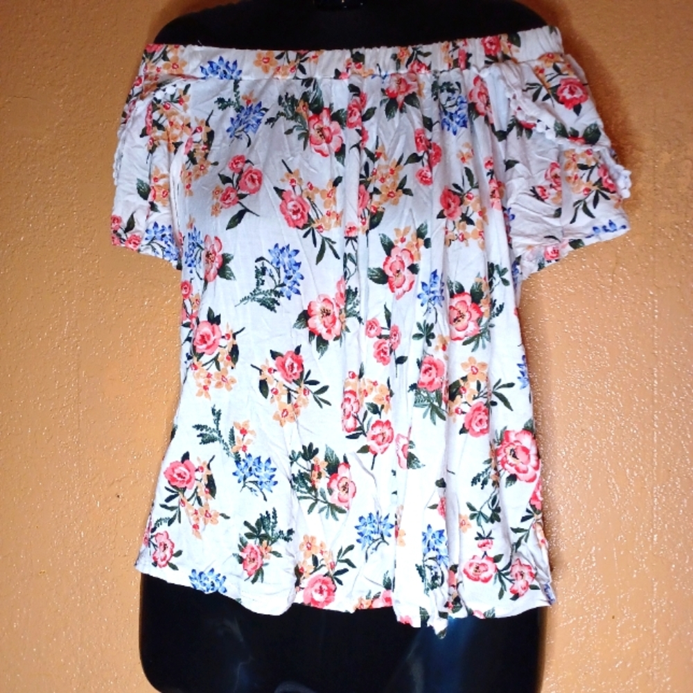 Purple Snow off the Shoulder Floral Blouse Size XL...#A-0052